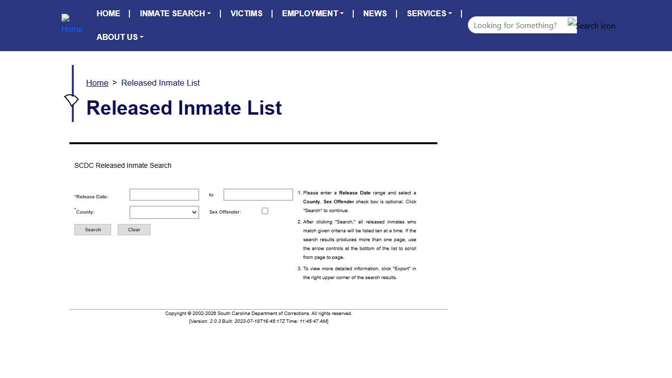 Released Inmate List South Carolina Department of Corrections